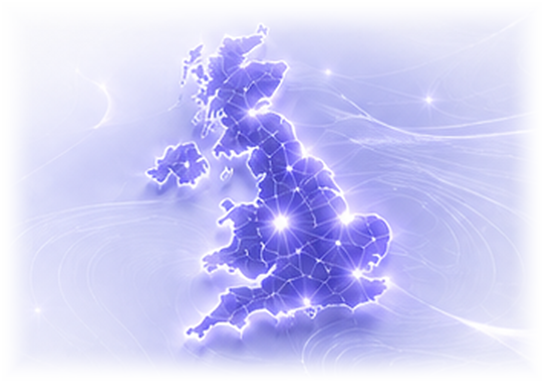 Abstract illuminated network map of the United Kingdom